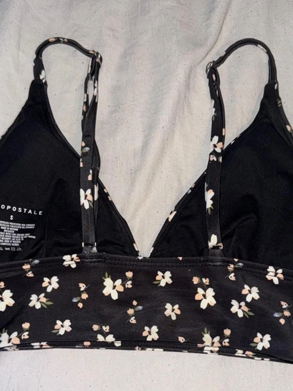 Black Floral Bikini Top with Adjustable Straps